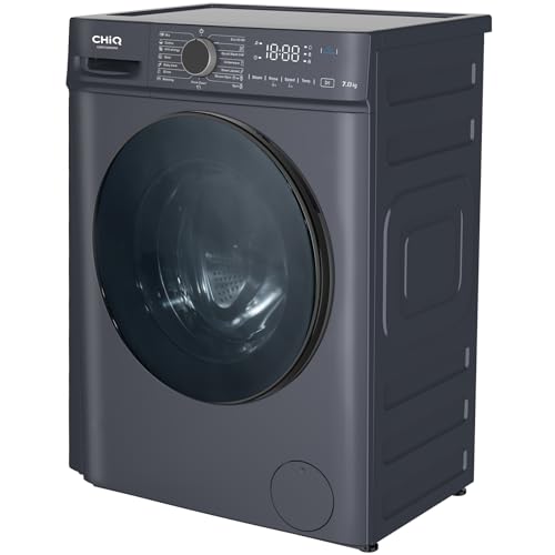 CHiQ Waschmaschine 7kg, InverterMotor, EEK A| 60x46,5x84cm, Große Tür| Eco, Speed Wash, Auto Clean, Kindersicherung|1200 U/Min, Washer Grau, CW07123863AX