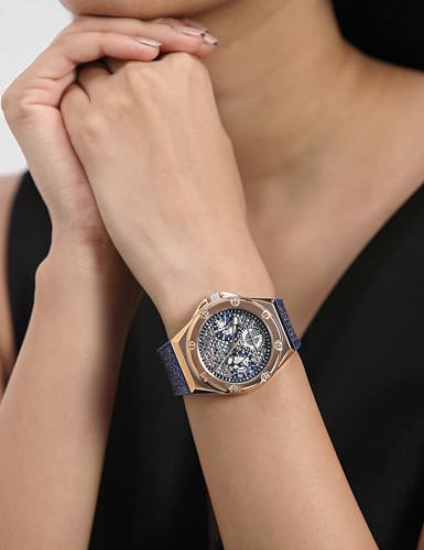 Image of Guess Leather Analog Blue Dial Women's Watch-Gw0620L3