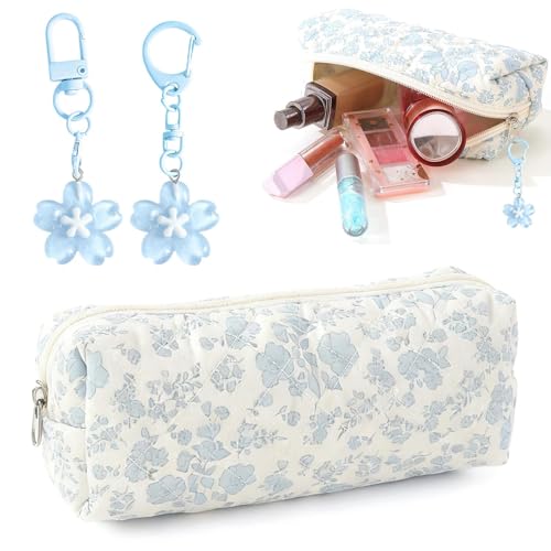 HAOQIAGA Flower Pencil Case for Girls with 2 Cute Keychains,