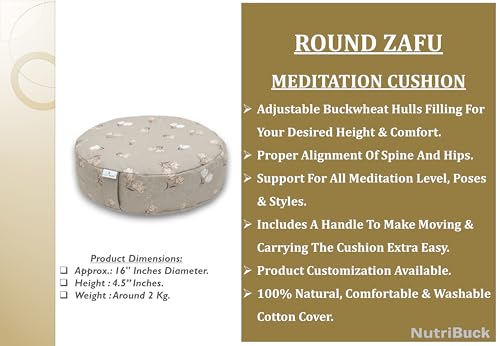 Image of Buckwheat ZAFU Meditation Cushion Filled with Buckwheat Hulls (Round - Cream)