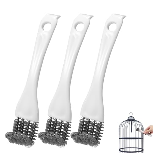 3pcs Bird Cage Brush Cleaner, Stainless Steel Bird Cleaning Brush Durable Droppings Removal Tool for Pet Parrot Fowl Cage Remover Cleaning Accessory