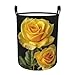 Yellow Rose print Circular Hamper Waterproof Storage Bin Organizer Basket Laundry Hamper With Handles For Clothes Toys Small