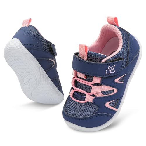 JIASUQI Baby First Walking Shoes Toddler Boys Girls Casual Sneakers Baby Breathable Sneaker Non-Slip Lightweight Infant Shoes(Navy 153,Size 6.5-7)