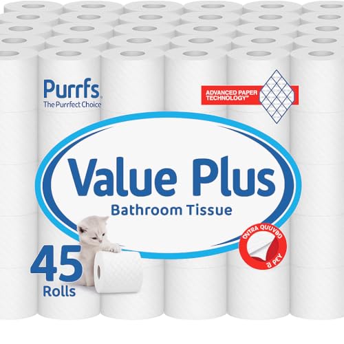 Value Plus 3-Ply Quilted & Embossed Toilet Paper with Unscented | Ultra Soft, Strong & Skin Kind | Premium Bathroom Tissue | 100% Virgin Pulp | Bulk Pack 45 Loo Rolls