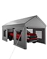 10 X 20FT Heavy Duty Carport, Portable Garage with Roll-Up Windows,Removable Sidewalls & Doors, Outdoor Tent Garage for Car,Truck,Boat