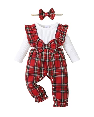Image of Newborn Infant Baby Girl Clothes Fall Winter Plaid Long Sleeve Jumpsuit One Piece Romper Bodysuit Baby Overalls Outfits