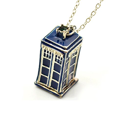 Police Public Call Box Pendant Necklace Blue 3D