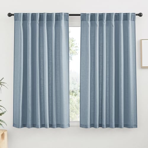 RYB HOME Linen Semi Sheer Curtains 63 inch Length for Living Room Office