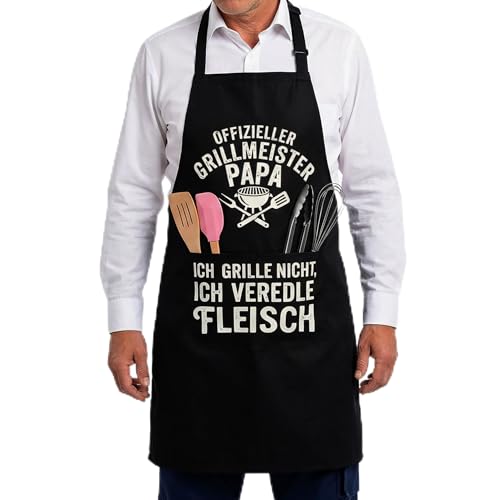 GWHOLE Grillschürze für Männer - Vatertagsgeschenk für Papa Kochschürze Herren Verstellbar mit 2 Taschen, Geschenk Vatertag Papa Geschenk zum Gill, BBQ