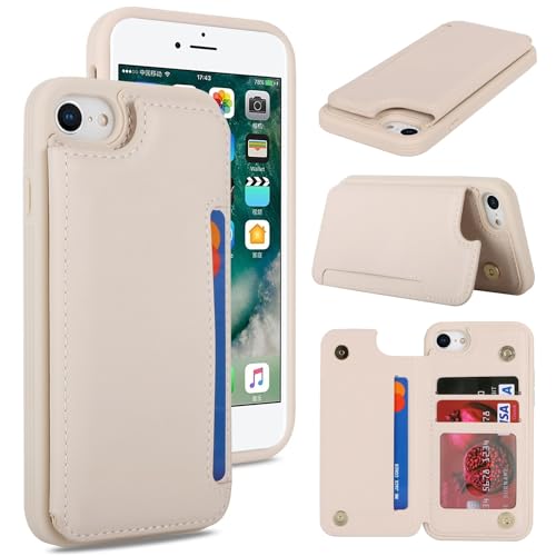 iCoverCase Compatible with iPhone SE(2022)/SE(2020)/7/8 Wallet Phone Case with Card Holder for Women Men RFID Blocking Card Slots PU Leather Protective Case (Beige)