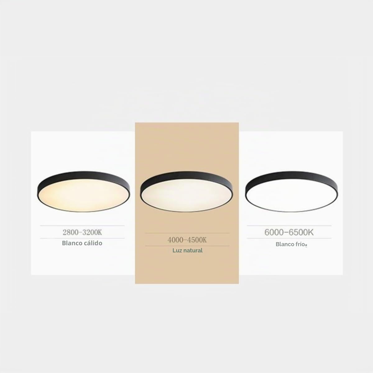 Jandei - Plafón LED 48W Tricolor 3000K-4200K-6000K, 60cm Diámetro, Marco Negro. Instalación en Superficie. Perfecto para Dormitorio, Salón, Cocina, Hogar, Negocio...