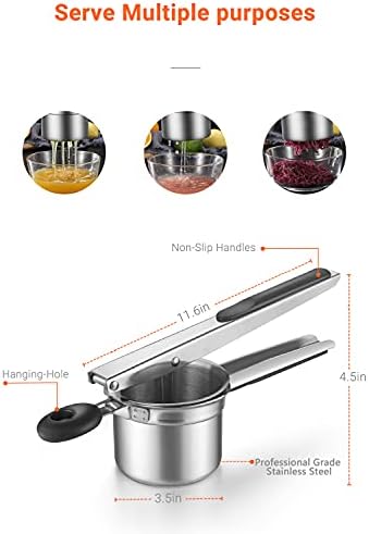 WILLIZTER Stainless Steel Potato Ricer Masher Mashed Potato with 3 Interchangeable Discs Cutter Puree Pressing Vegetable Fruit Masher Kitchen Gadgets
