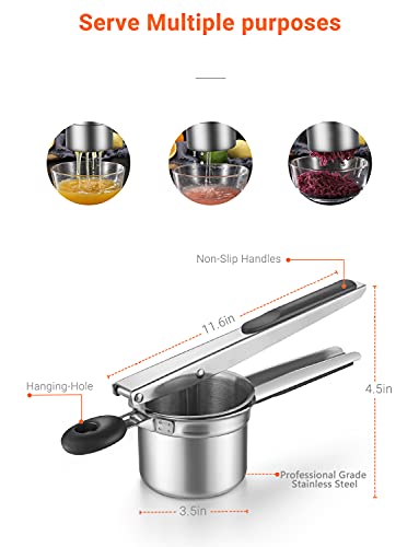Willizter Potato Ricer, Stainless Steel Potato Ricer Fruit And Vegetables Masher Food Ricer Large Capacity With 3 Interchangeable Discs & Inner Cup #TOP6
