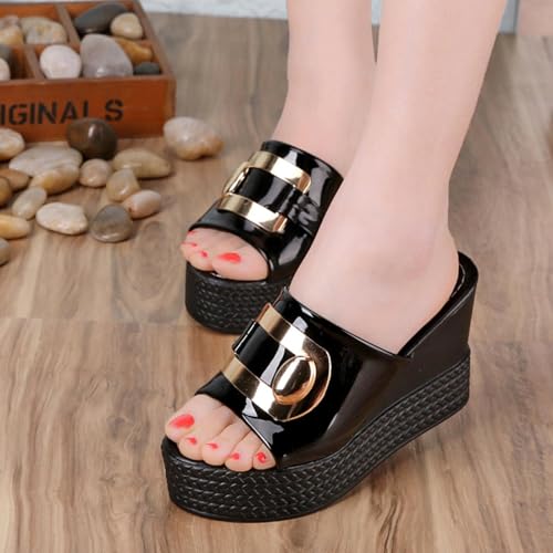 Sandales à talons hauts compensés légères et confortables taille 35 couleur noir - 7
