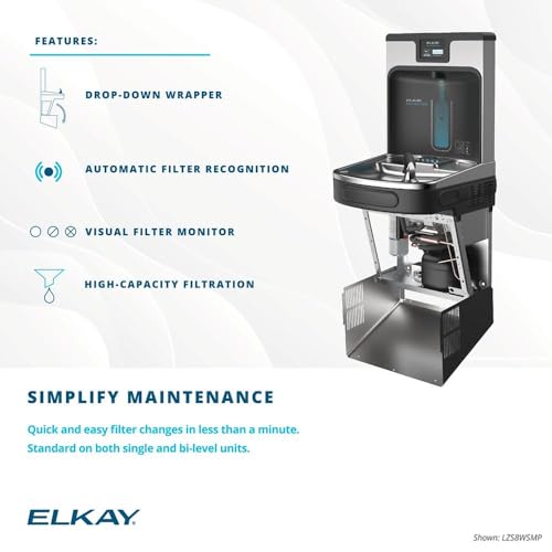 Image of Elkay LZSTL8WSMP ezH2O Enhanced Filtered Bottle Filling Station w /Fountain | Bi-level, NSF Certified, Reduces Lead & Microplastics, ADA Compliant, Midnight Black, Refrigerated