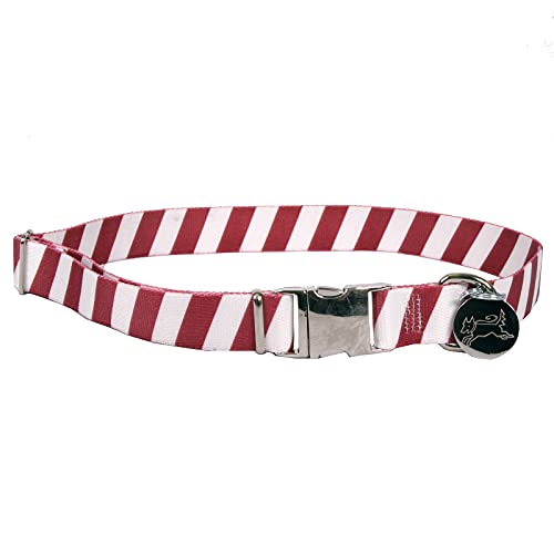 Image of Yellow Dog Design Team Spirit Crimson and White Dog Collar with ID Tag System-Large-1 inch Neck 18 to 28 inch