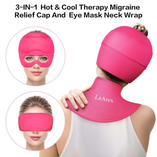 Image of 3 in 1 Migraine Relief Cap Neck Ice Pack Wrap Gel and Ice Eye Masks, Detachable Ice Caps with Eyes Masks, Hot and Cold Therapy for Relief of Headaches, Stiff Neck and Eye Fatigue (Rose red)