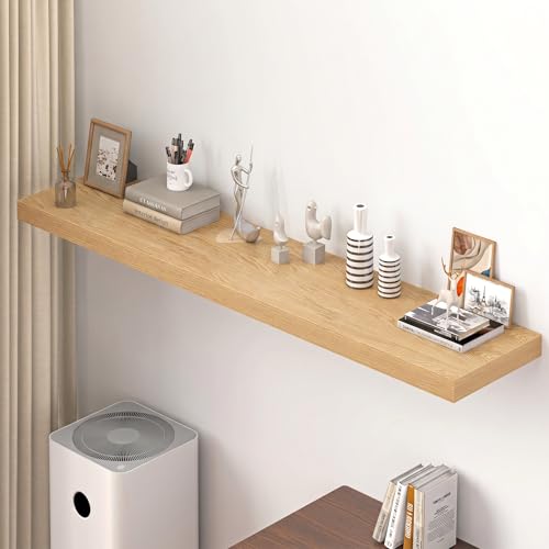 Image of Dreamland 72 inch Floating Shelves for Wall, 12 inch Deep Thicker Floating Shelves, Wall-Mounted Shelves for Bedroom, Living Room, Kitchen, Bathroom, Oak - Set of 1