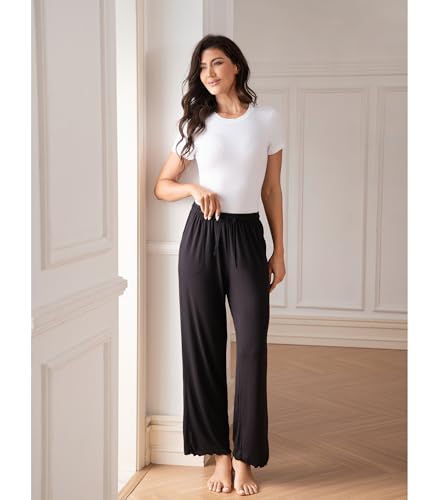 Image of DAVID ARCHY Women Pajama Pants Bamboo Rayon Comfy Cooling Lounge Sleep Flowy Casual Wide Leg Pj Bottom with Pockets 1 /2 Pack