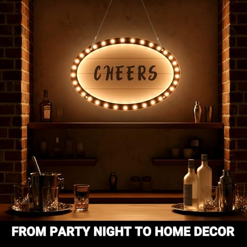 Image of Custom Bottle Service Sign for Wedding, LED Marquee Sign with Removable Letter Stickers, 20 Inch Classic Oval Light Up Sign for Wedding Reception Engagement Birthday Party Decor