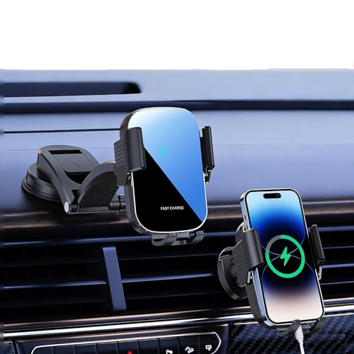 Wireless Car Charger Mount, Fast Charging 15W Intelligent Dual Control Induction Dashboards Air Vents and Windshields Car Phone Holder Wireless Charging Compatible with iPhone Android Smartphone