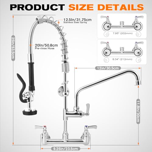 Image of 25 inch Height Commercial Faucet with Sprayer Commercial Sink Faucet