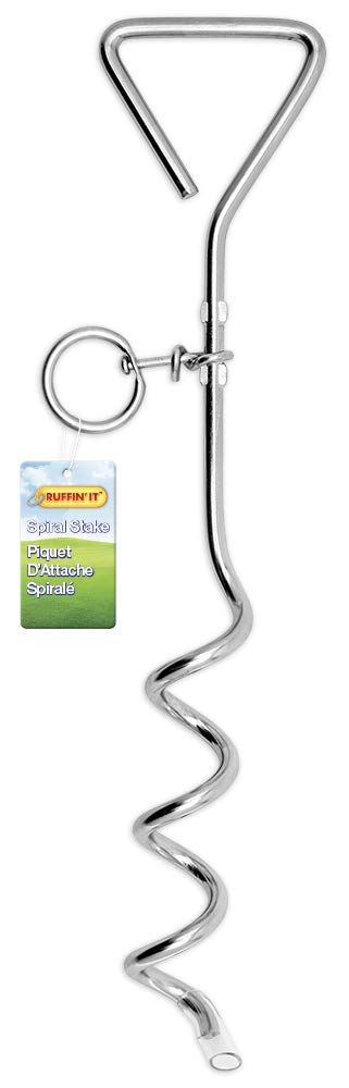 RUFFIN' ITCorkscrew Tie-Out Stake Heavy Duty Chrome Plated Steel, Secure Hold