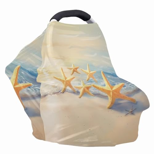 Image of Beach Starfish Baby Car Seat Covers Multi-Purpose Sun-Proof Car Seat Cover Breastfeeding Shawl Durable Multi-Use Car Seat Canopy Cover Dust Cover