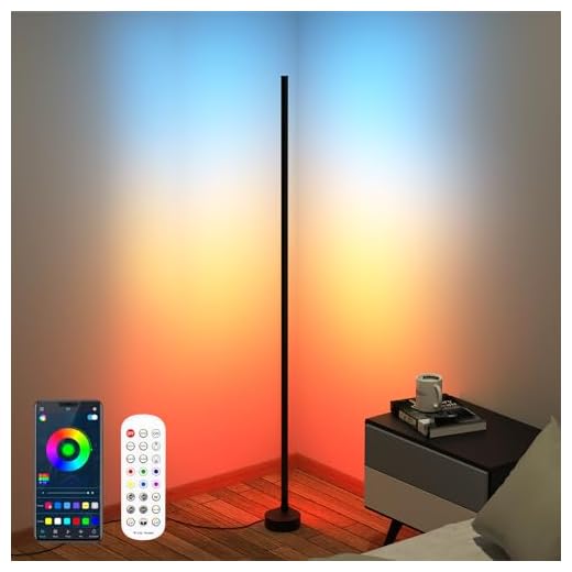 Smart Corner Floor Lamp: RGB LED Standing Lights with App Remote Control, 16 Million Colors & 68+ Scene, Music Sync, Timer Setting - Ideal Ambient lighting for Living Room Bedroom and Gaming Room