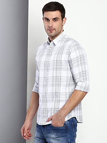 Image of Dennis Lingo Men's Checkered Slim Fit Cotton Casual Shirt with Spread Collar & Full Sleeves