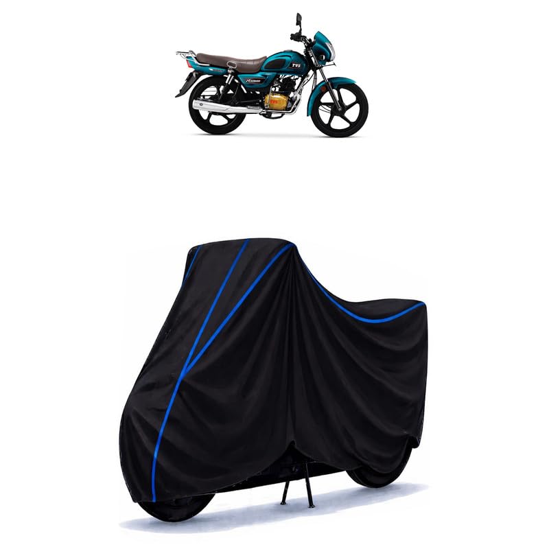 Image of BIR Water Resistant Bike Cover Radeon 110 | Universal Rain Cover | UV Protection, Dust & Scratch Protection | Indoor Outdoor All Weather | Black Blue Piping with Elastic