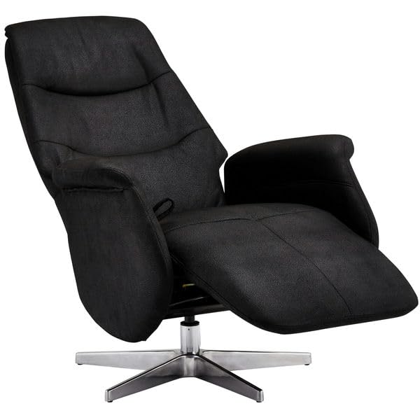 Furnhouse Poltrona Reclinabile Delta Girevole In Tessuto Nero | Manuale Con Poggiapiedi E Poggiatesta Regolabile | Portata 130 Kg | 90x79x114 Cm - 2