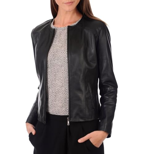 Women's Leather Bomber Biker Jacket Black