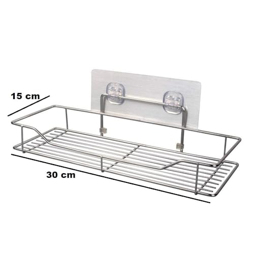 Image of D.k 11 Stainless Steel Multipurpose Bathroom Rack, Kitchen, Home, Adhesive Organizer for Bathroom Without Drilling Storage Rack for Shampoo, Detergent Racks, Wall Mount Rack (Pack of 1)