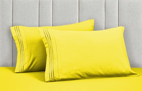 Mocassi Pillowcases 1800 Premium Hotel Quality - Easy Care, Smooth Weave, Wrinkle and Stain Resistant, Easy Slip-On, 2-Piece Set, King Pillowcase, Yellow
