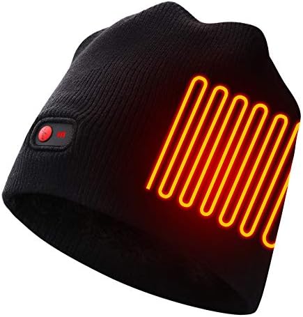 Autocastle Men Women Rechargeable Electric Warm Heated Hat Winter Battery Heat Skull Beanie (Pinstrip-Black, One Size)
