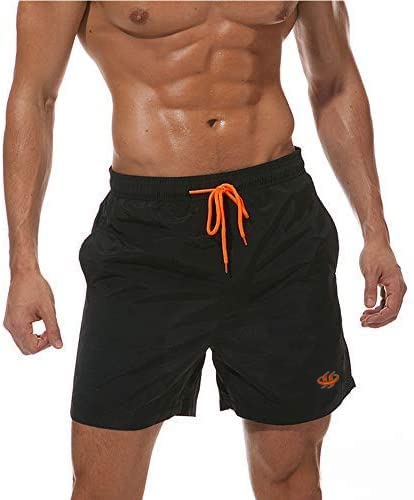 HCSS Badeshorts Herren Badehosen Männer Boardshorts Swim Shorts Schnelltrocknend Schwimmhose Herren Strandshorts Beachshorts mit Kordel,Mesh-Futter (Schwarz-XXL) Cover