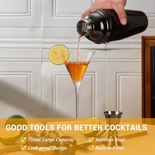 Miniatura 4 de Juego De Coctelera Con Soporte, Coctelera Kit De Acero Inoxidable Con 12 Piezas De Accesorios Para Bar, Kit De Coctelera Profesional Para Bar En Casa Fiesta, Cocktail Kit Regalos Para Hombres Negro