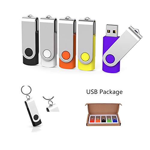 Image of Aiibe 5 Pack 32 GB Flash Drive 32GB USB 3.0 Flash Drive Memory Stick Swivel U Disk Thumb Drive 32GB 3.0 Multipack Flash Drives (32G, 5 Colors: Black Red Yellow White Purple)