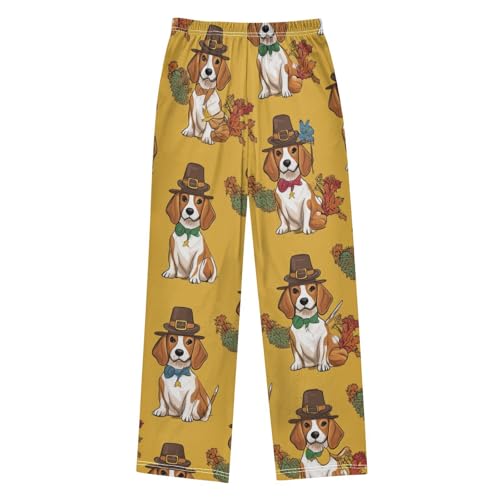 ZZXXB Beagle Thanksgiving Day Boys Long Pants Soft Trousers Elastic Waist Kids Lounge Bottoms with Pockets S-XL2