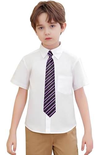 Image of Hi-Tie Boys Tie Pre-Tied Pocket Square Set Adjustable Kids Neckties Age 7-11 Years School UniForm Graduation