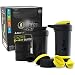 BluePeak Stacker Protein Shaker Bottle 22-Ounce, 2-Pack ProStak. Attachable Storage Containers (100 & 150cc) and Pill Tray Included. BPA Free (Black &Yellow)