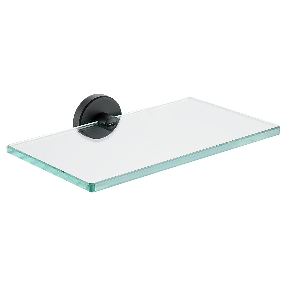 JQK Bathroom Glass Shelf Black, Tempered Glass Shower Storage 8 by 5 inches, 304 Stainless Steel Matte Black Wall Mount, TGS101L8-PB