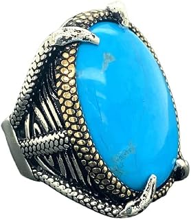 Men Handmade Silver Ring, Claw Turquoise Stone Ring, Turquoise Large Ring, Turquoise Oval Gemstone Ring, Handcrafted Ottoman Men Ring