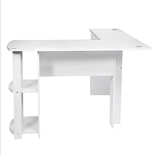 Miniatura 4 de Escritorio para computadora simple y moderno 2 en 1 en forma de L con estantería, escritorio de esquina blanca, estación de trabajo de estudio