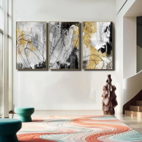 Tableau abstrait salon noir et blanc XINBAO triptyque cadre 80x110 - 3