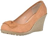 Cute Retro SCHLEIFEN Keilabsatz Bow WEDGES - Camel Rockabilly