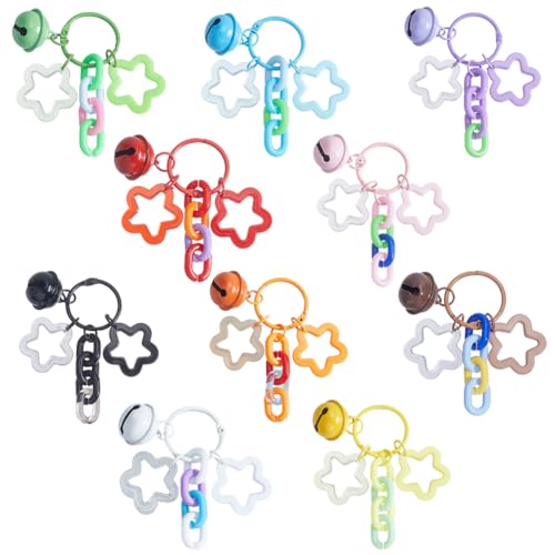 Beebeecraft 10 Piezas 10 Colores Acrílico Estrella Llavero Colorido Campana Estrella Llavero Hebilla Clip Bolso Charm Lindo para Llaves de Coche Cartera Mochila Decoración Accesorios