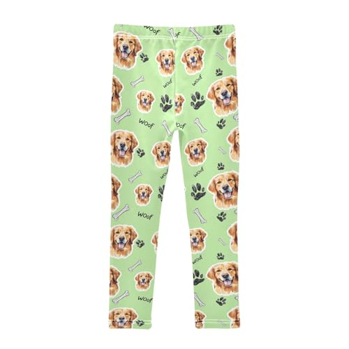 Cute Puppy Face Green Girls Leggings Soft Comfortable Athletic Leggings Dancing Pants for 4-10 Years2