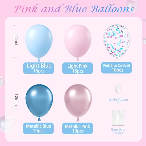Image of 61pcs Pink and Blue Balloons, 12 Inch Macaron and Metallic Blue Pink Latex Party Balloons for Gender Reveal Baby Shower Wedding Bridal Shower Birthday Graduation Party Decorations